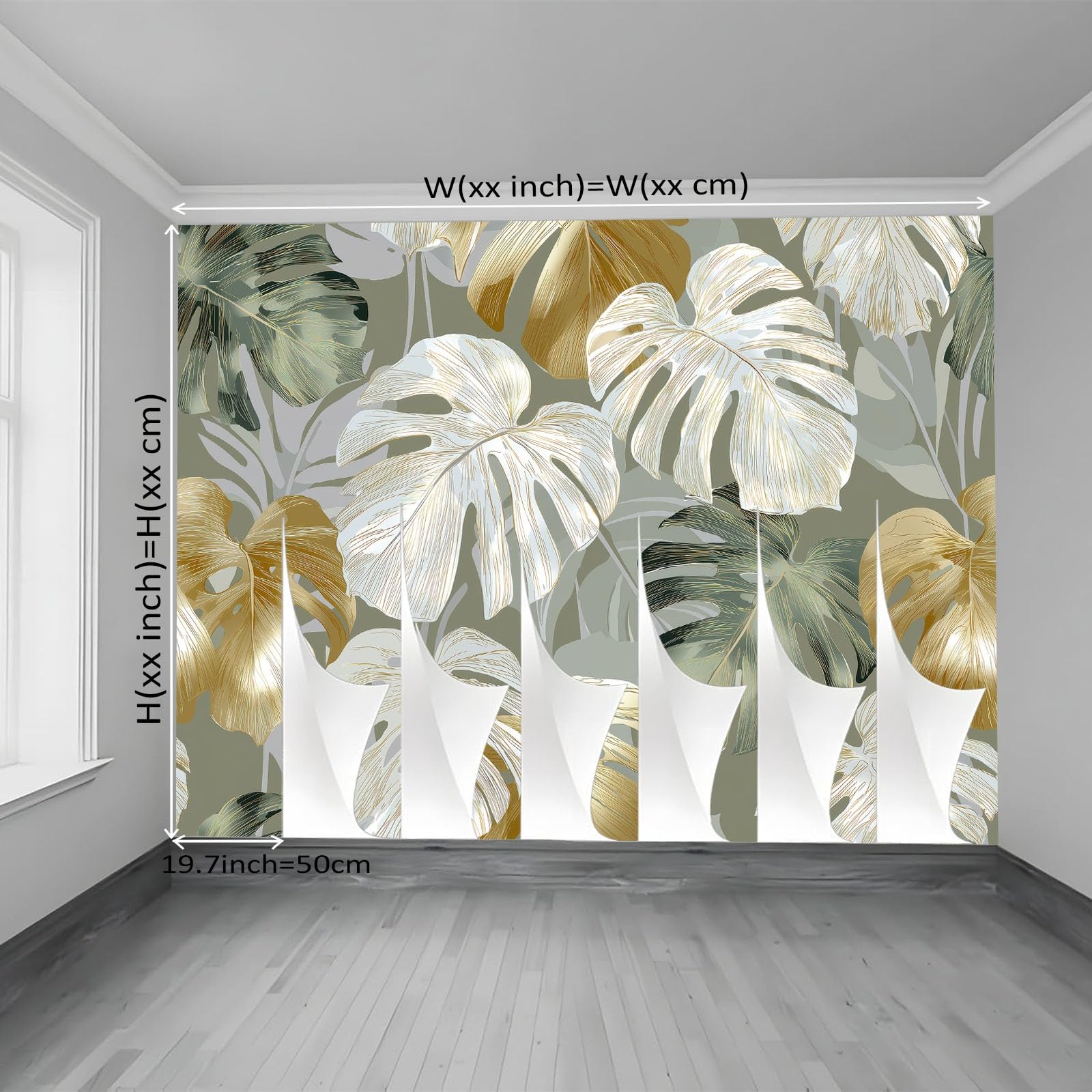 Tapeta ścienna 400 x 280 cm do salonu sypialnia kuchnia - luksusowy tropikalny wzór liści monstera - łatwy w montażu, druk o wysokiej rozdzielczości, wodoodporny i łatwy do czyszczenia, zielony