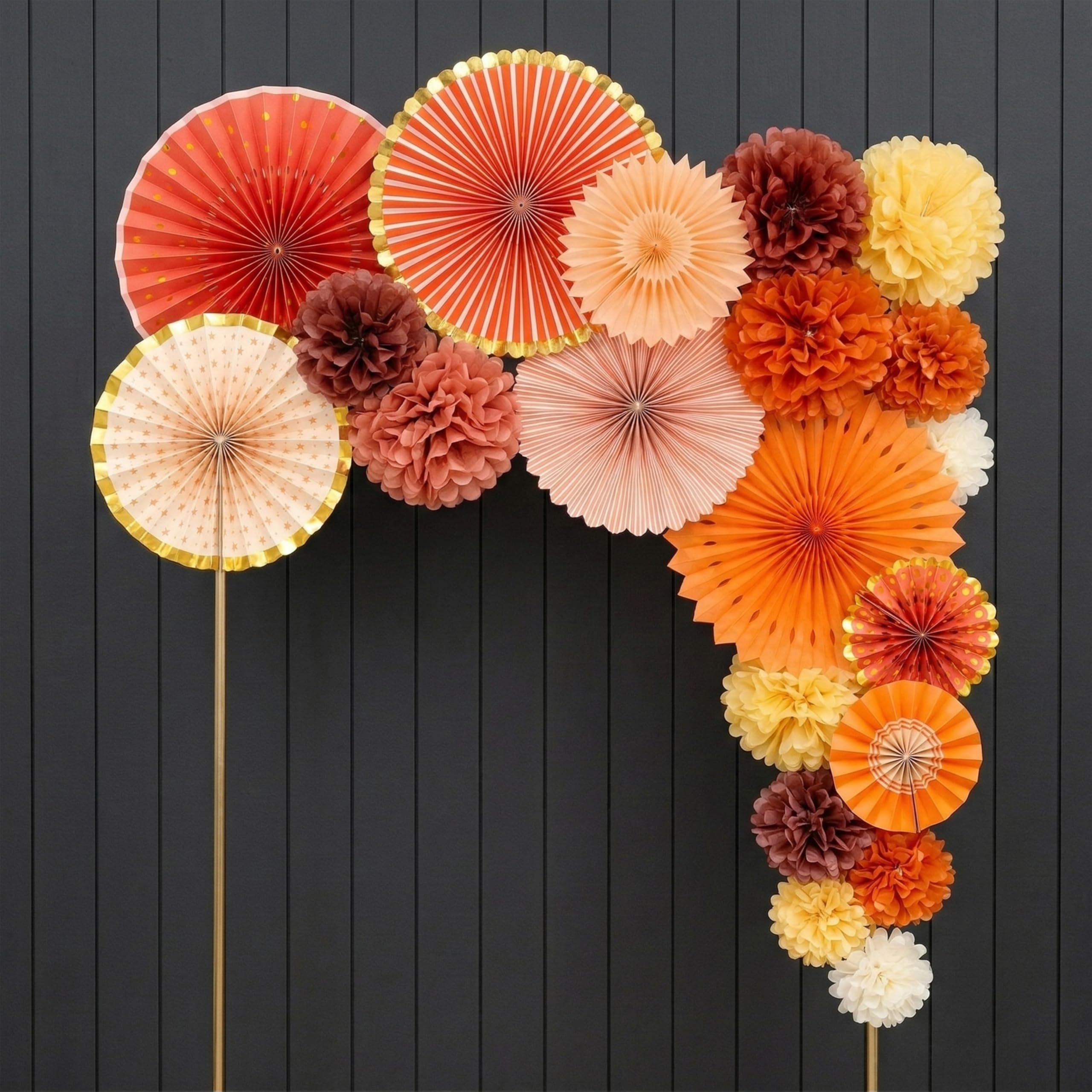 PapaKit Zestaw dekoracji ściennych origami (8 różnych okrągłych wachlarzy z papieru) przyjęcie urodzinowe, baby shower, wesele, dekoracja, kreatywny wzór artystyczny (jasny pomarańczowy kwiat z