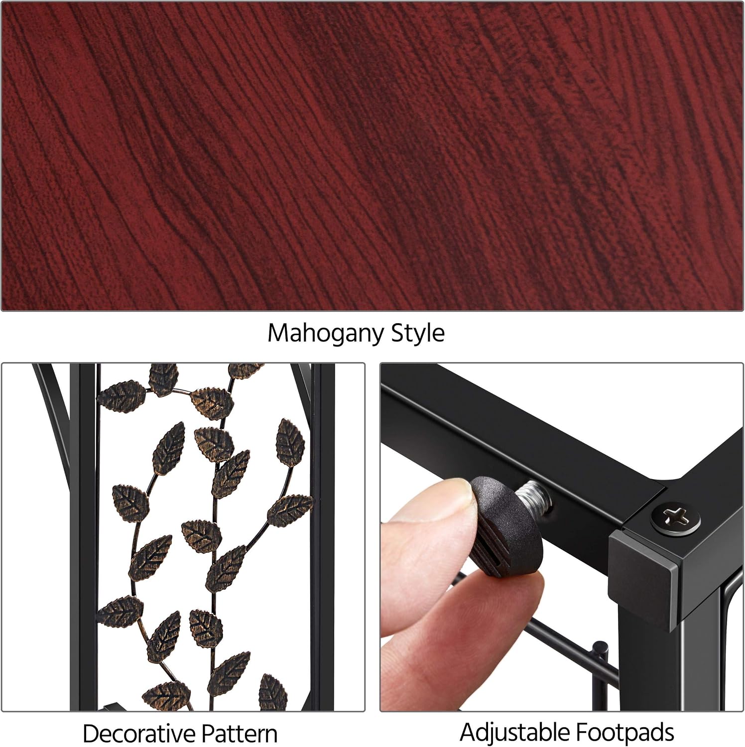 Yaheetech C Shaped Sofa Side Table Slim End Table Snack Table with Elegant Leaf Design for Living Room/Office/Small Space, TV Tray Table with Metal Frame, Couch Tables That Slide Under, Rustic Brown