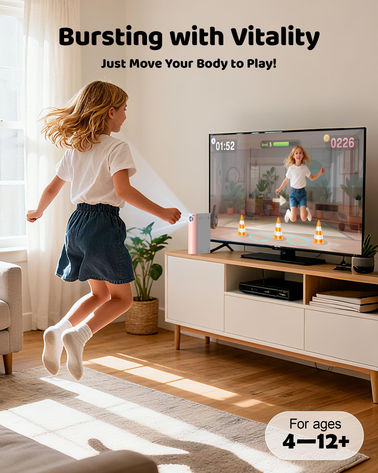 Consola de juegos AR con movimiento infantil: juego de vídeo Plug & Play – regalo 3+ rosa | para Juegos Activos en Interiores Momentos de Diversión en Familia y Fiestas; Regalo para Niños y Niñas