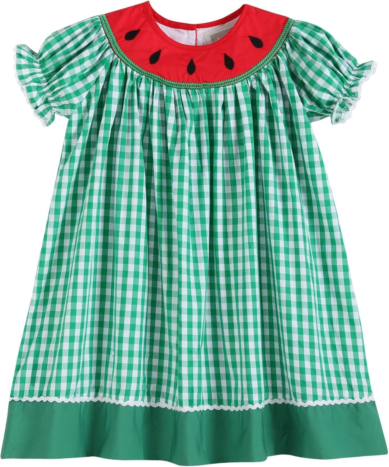 Lil cactus Baby and Girls Green Gingham Watermelon Collar Bishop Dress