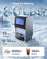 Vista 2 de VEVOR Commercial Ice Maker Machine, 80 lbs/24h with 13 lbs Storage Capacity, Countertop/Freestanding/Under Counter, Stainless Steel Ice Maker with