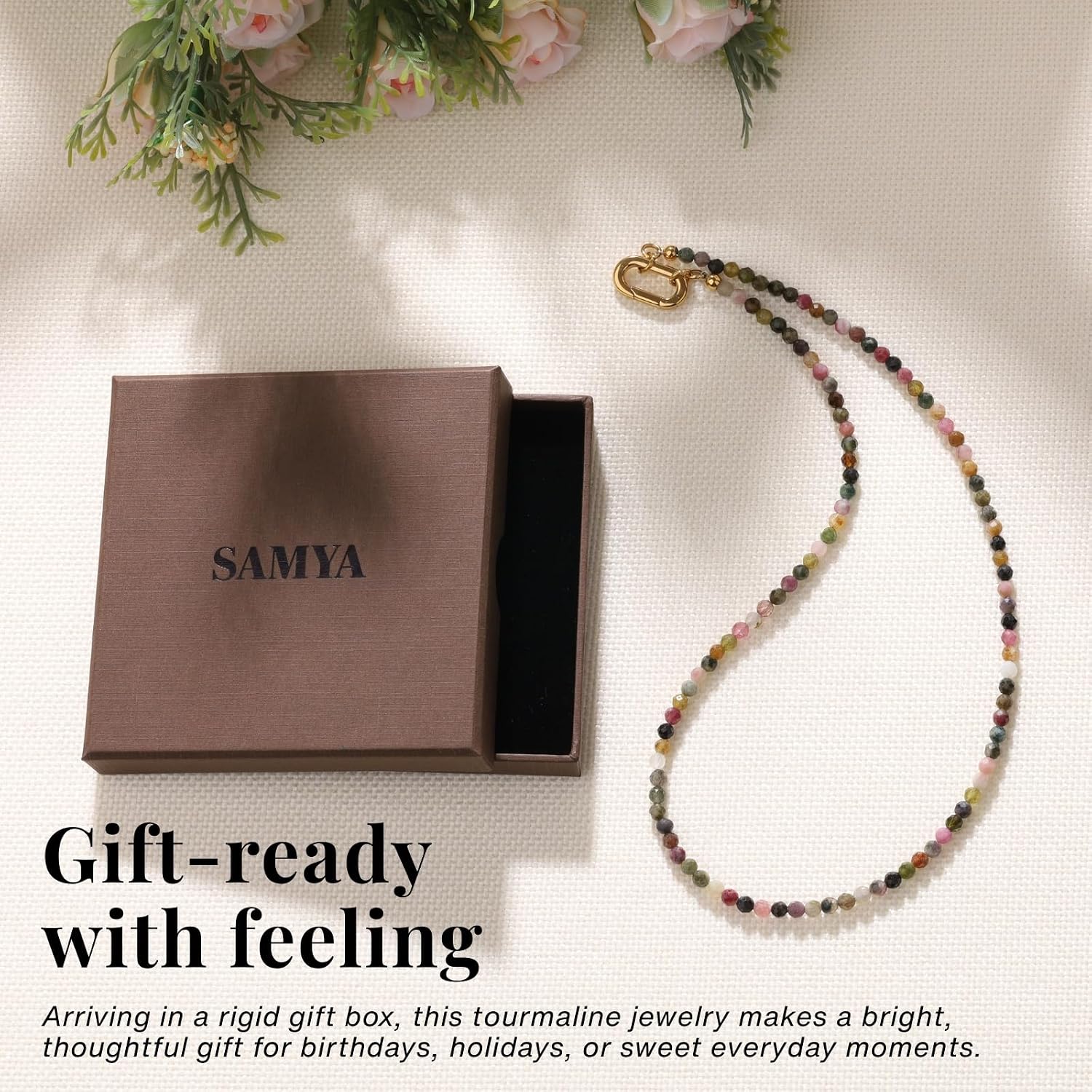 SAMYA Beaded Necklace for Women, 4mm Faceted Gemstone Beads