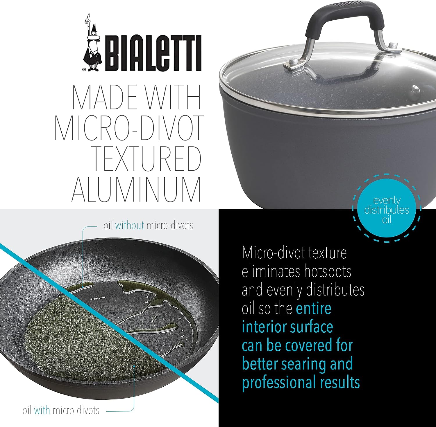 Bialetti Impact, Non-Stick 2 Quart Sauce Pan, Gray