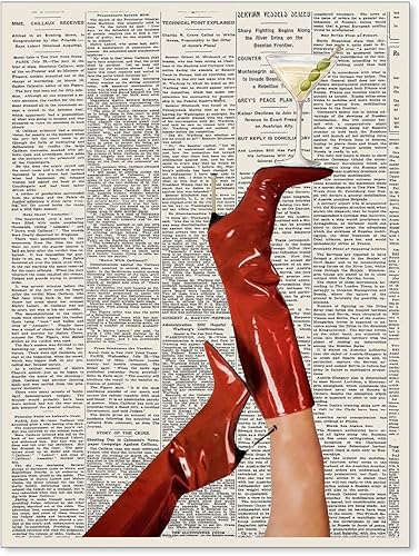 Lianxiaw Martini - Póster de pared con botas rojas femeninas vintage, póster de cóctel feminista, periódico preparado con alcohol, impresiones