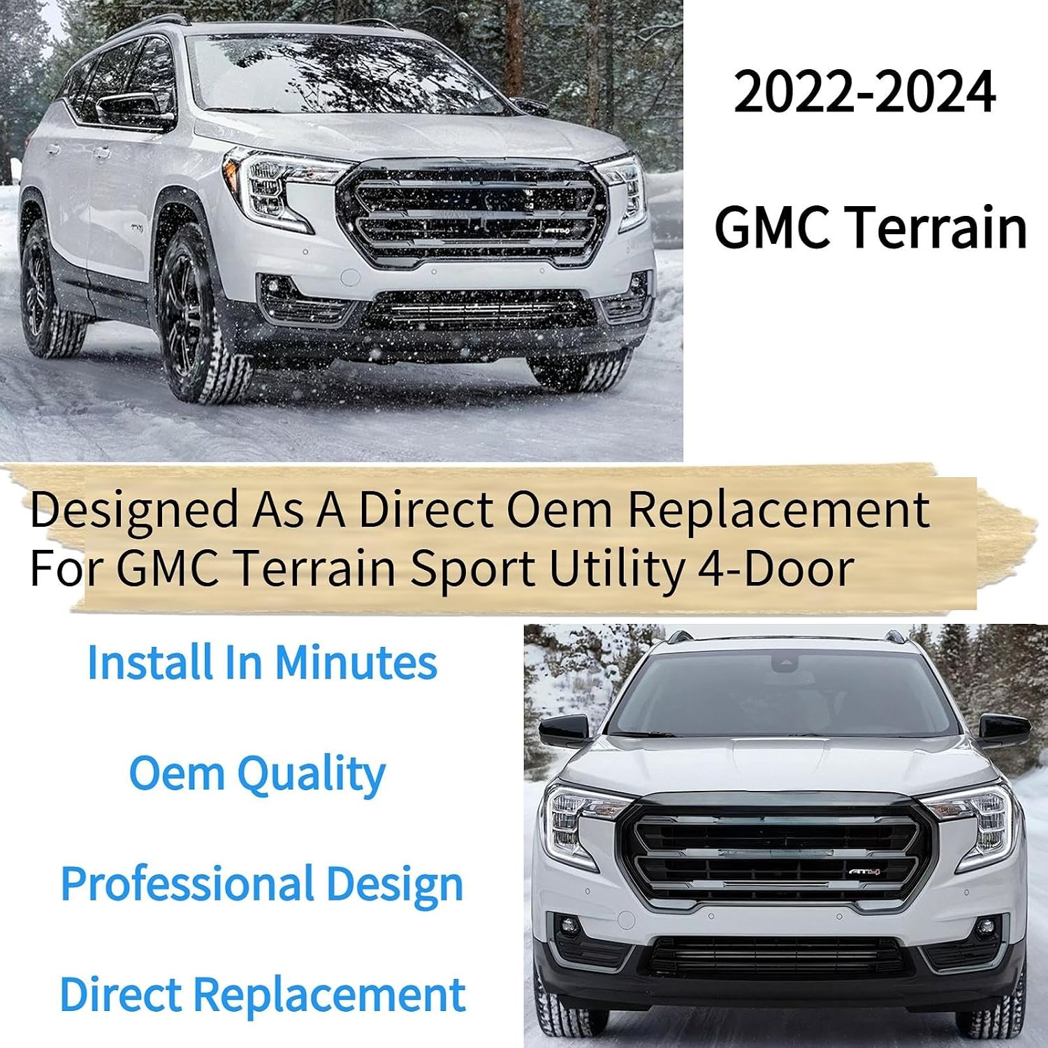 Rear Wiper Blade & Arm Replacement for GMC Terrain 2022 2023 2024 - OEM Fit for AT4 Denali SLE SLT Models - All-Season Rear Back Windshield Wiper Blade Set