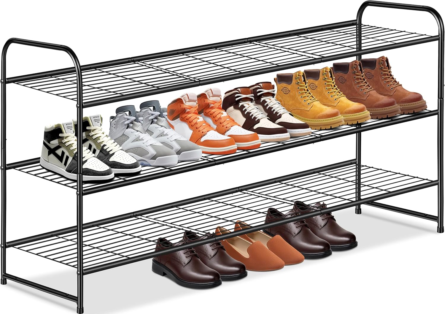 Wide 3-Tier Metal Shoe Organizer for Closets and Entryways