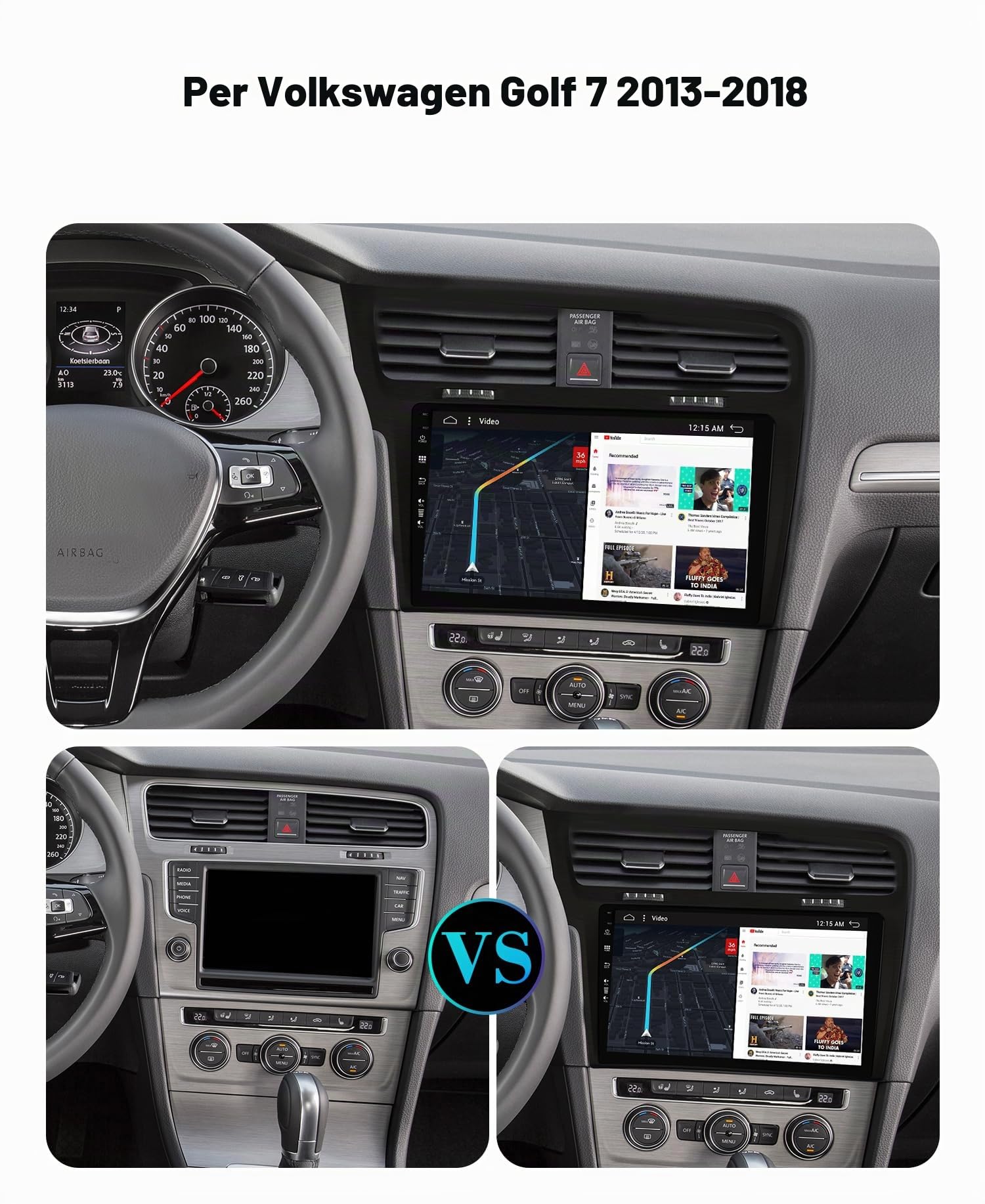 SXAUTO Android 16 Autoradio Per Golf 7 (2013-2018) GPS Navigation - Senza fili Carplay Android Auto - Telecamera - DAB Volante Split-Screen Dual-Band WIFI DSP Bluetooth5.0-2 Din 10.1 Pollici