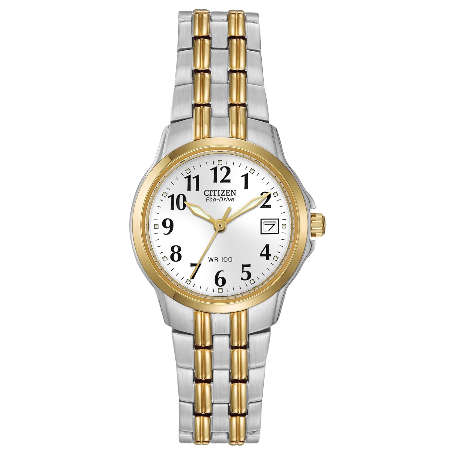 Citizen Womens Eco-Drive Dress Classic Two Tone Gold Stainless Steel Watch Easy to Read White Dial 26mm Model