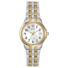 Citizen Womens Eco-Drive Dress Classic Two Tone Gold Stainless Steel Watch Easy to Read White Dial 26mm Model