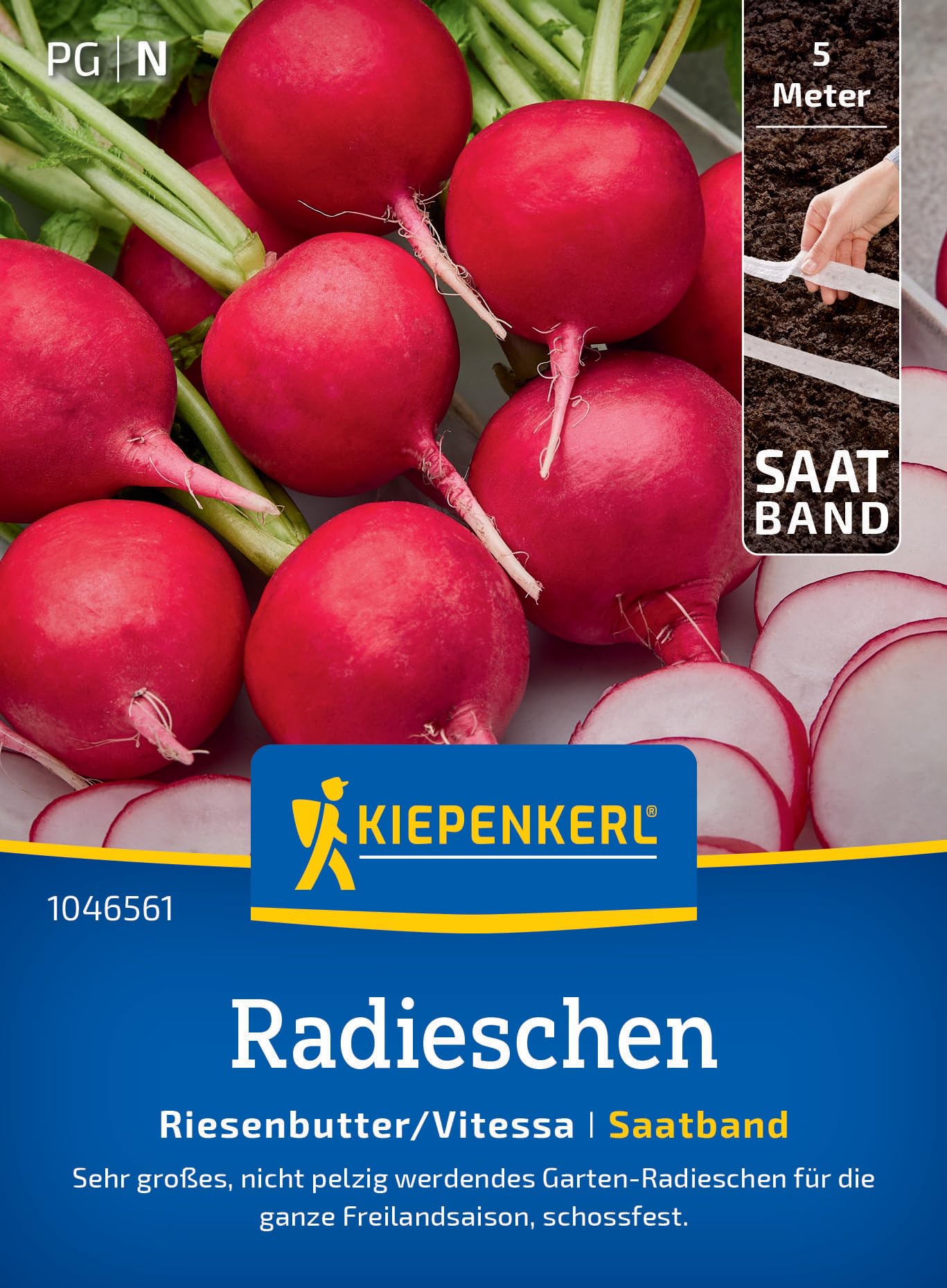Kiepenkerl Radieschensamen Riesenbutter/Vitessa 1046561 - Große, mild-würzige Knollen, ideal zum Naschen, Gemüsesamen im praktischen Saatband