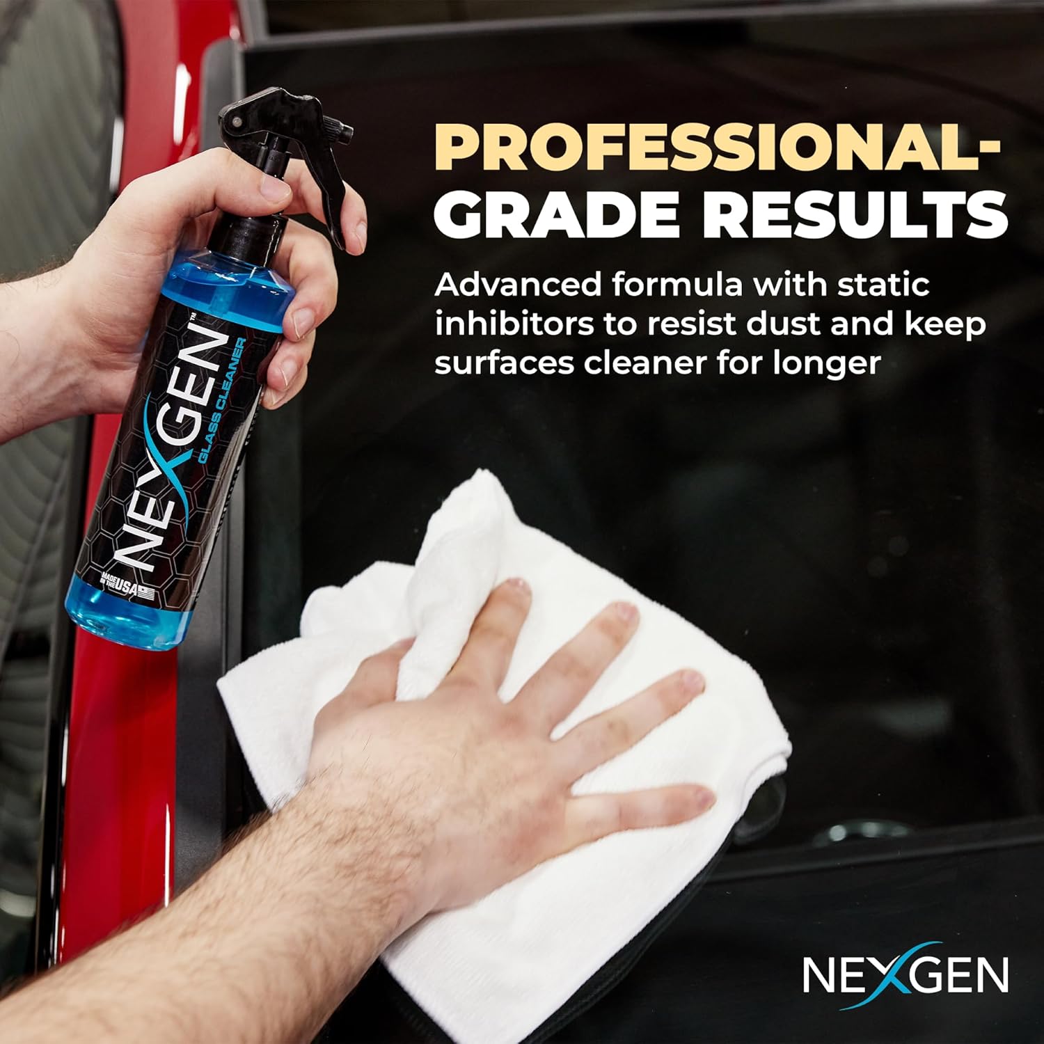 Nexgen Ultimate Glass Cleaner (16oz) - Streak-Free Shine - Removes Dirt, Grease & Grime - Instant Car Detailing - Car Cleaning Supplies - Ideal for Auto, Home, & Office Glass Surfaces