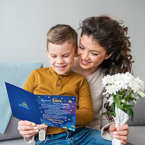 Miniatura 6 de DPKOW Regalos de cumpleaños modernos para hijo - Juego de llavero y tarjeta de flores y estrellas