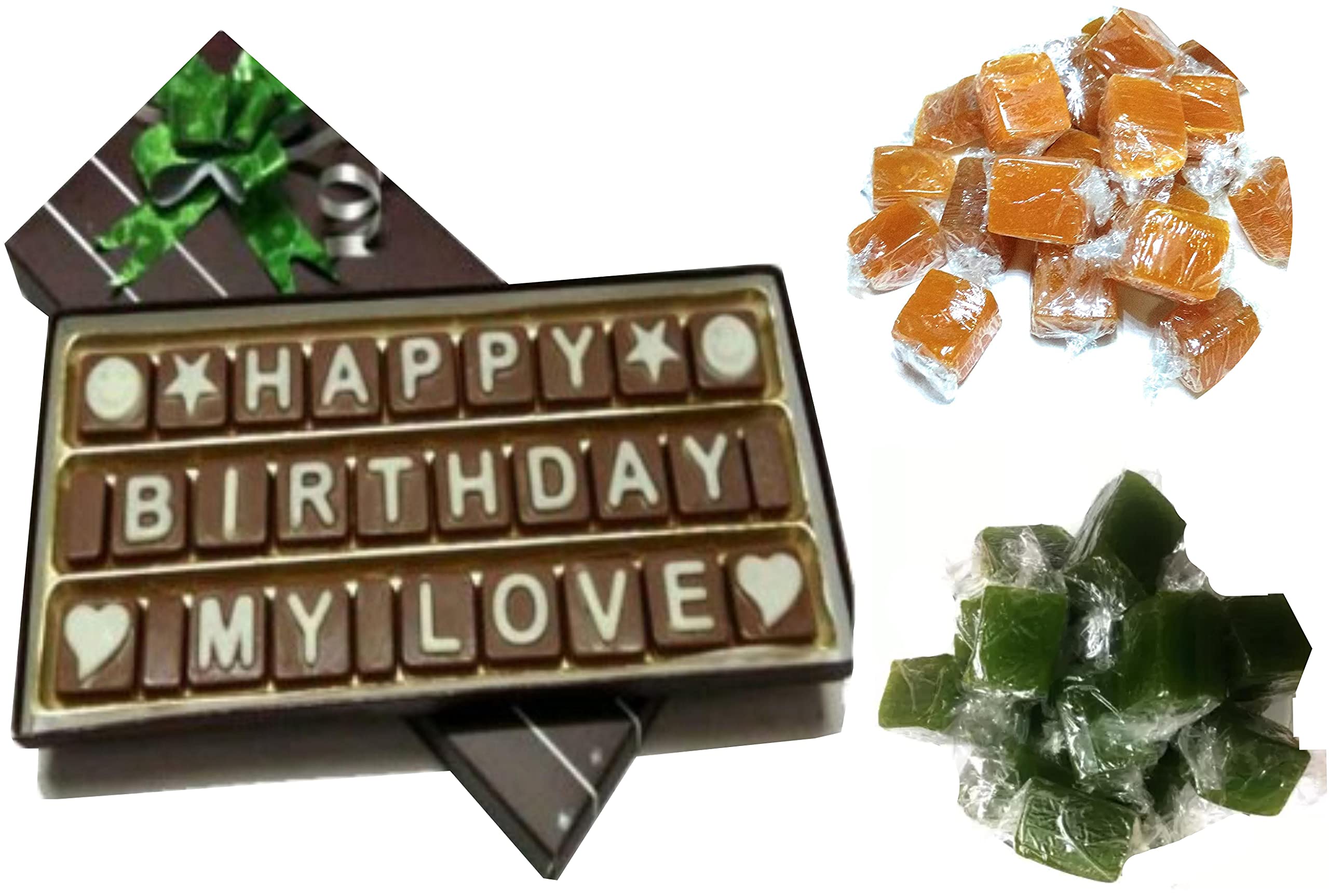 Birthday Chocolate Gift Happy Birthday My Love Chocolate Gift Message with Alphonso Mango and Green Aaam Papad Candy-200 gm