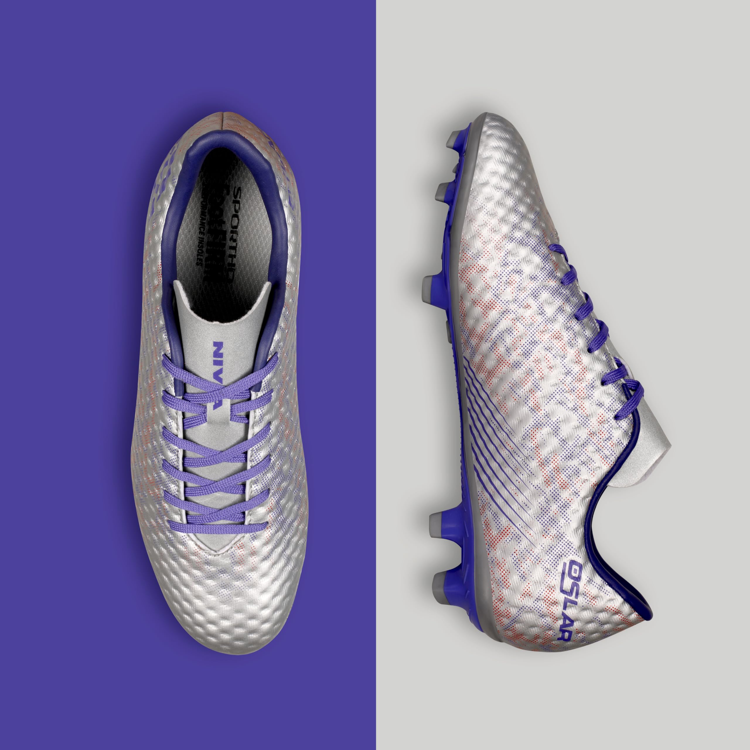 Nivia Oslar 3. O Football Stud Shoes for Mens | Rubber Studs with Spacer Mesh with Film Upper | Die Cut Lightweight Insole |Ideal for Hard Surfaces Artificial Turf Surfaces (Silver) Size04 (B0C8YCMZMZ) Amazon Price History, Amazon Price Tracker