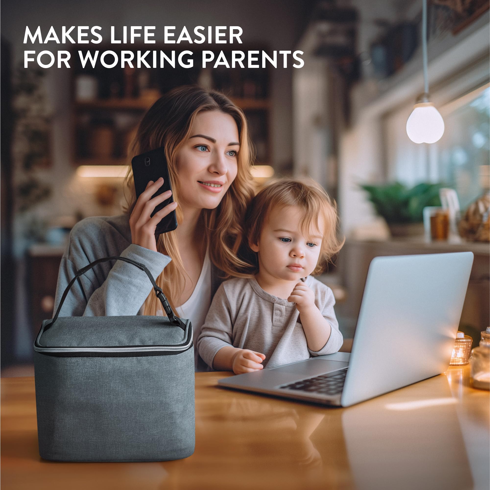 Navaris Borsa Termica per Latte Materno - Porta Pappa Termico Neonati - Borsa Termica Biberon per 6 Bottiglie - Isolamento Termico Latte Fresco - Grigio