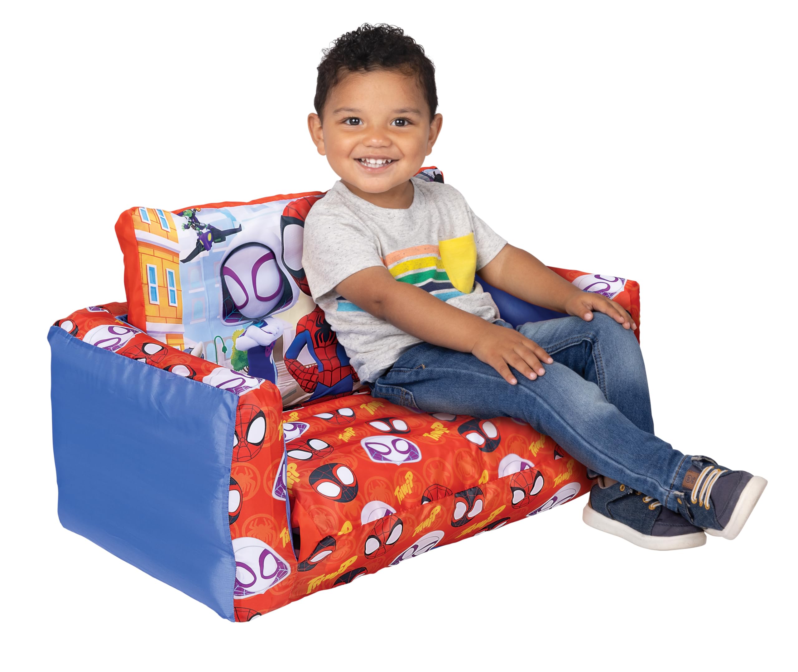Spidey and his Amazing Friends 2-in-1 Inflatable Sofa Bed, Kids Sofa Couch Fold Out, Foldable Chair Lounger for Toddlers and Kids