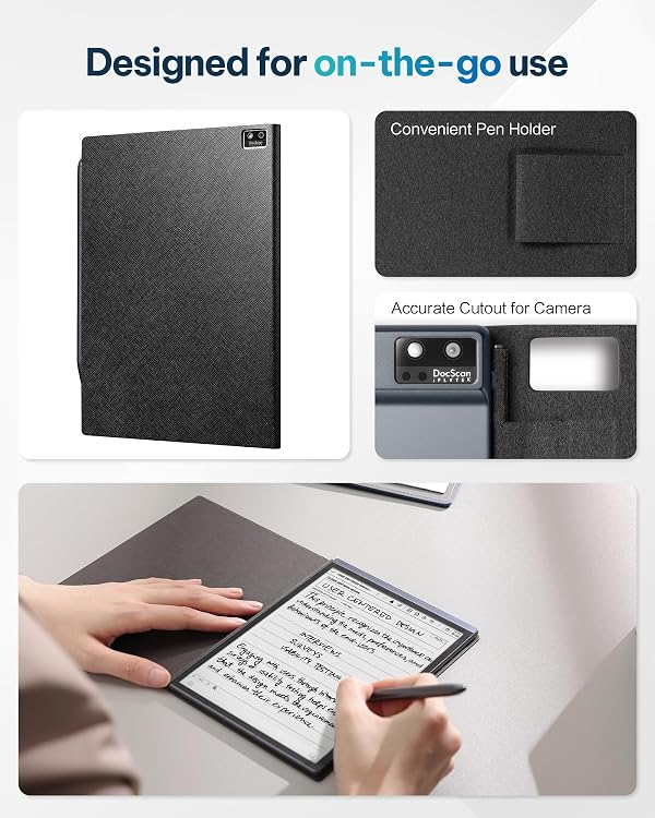 Protective Folio Case for iFLYTEK AINOTE Air2 Note-Taking Tablet 8.2", Premium PU Leather, Slim& Lightweight, Durable Cover with a Pen Clip for E-Ink Writing Tablet, Water and Dustproof, Black by iflytek - Image 3