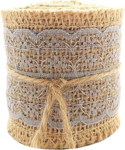 Miniatura 6 de Cinta de arpillera natural LWR CRAFTS con encaje (Rosa)