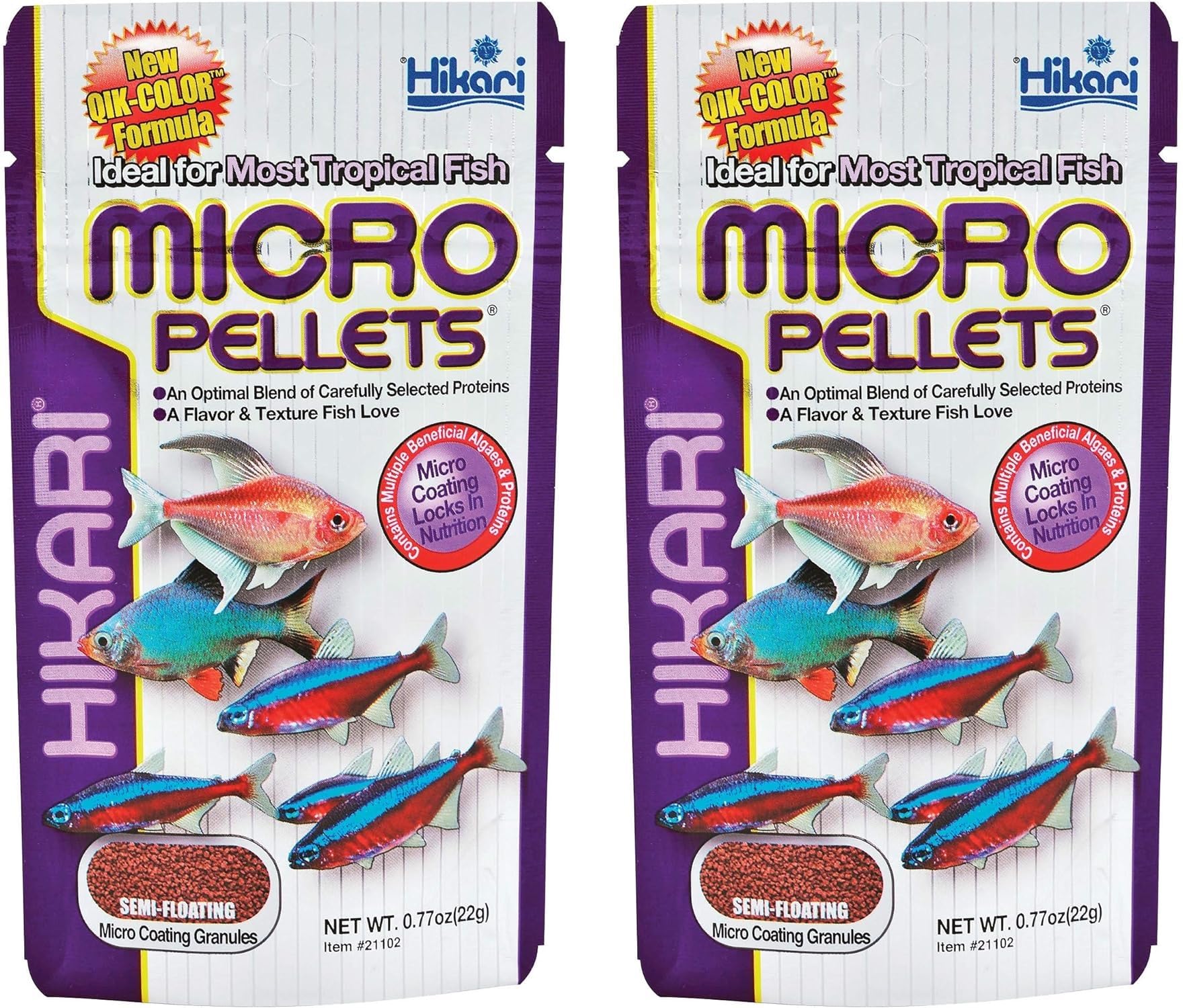 HikariTropical Semi-Floating Micro Pellets Fish Food, 0.77 Oz (22g) | Pack of 2