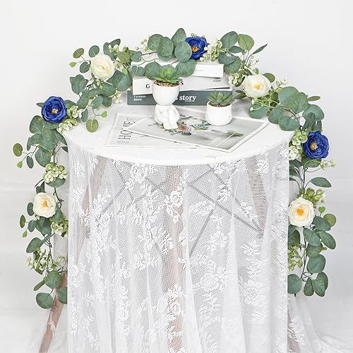 Miniatura 51 de TOCHGREEN 4 Pack 24Ft Artificial Eucalyptus Flower Garland with Champagne Roses, Fake Rose Flower Greenery Garland Floral Vines for Wedding Home