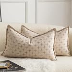 Mandioo Pack of 2 Burlap Linen Throw Pillow Covers Woven Textured Modern Farmhouse Cushion Covers Pillowcase Decorative Couch Sofa Bed Living Room 12 x 20 Inch 50x30cm Greyish White