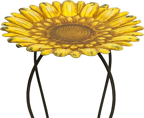 Miniatura 9 de Alpine Corporation Baño para pájaros de metal para exteriores de 19 pulgadas de alto con soporte elegante, juego de cuenco y soporte de girasol en