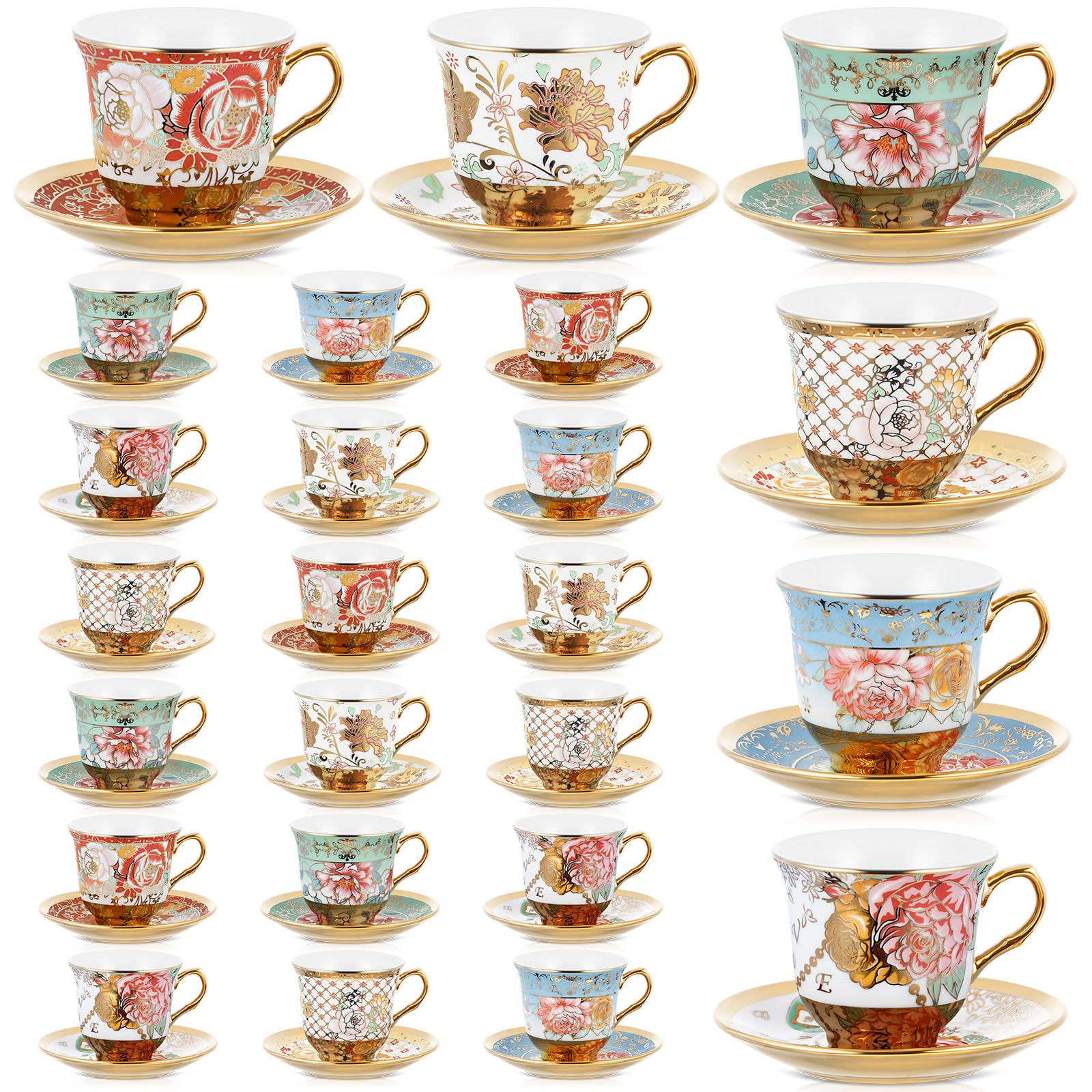 Teenyyou Set of 24 Tea Cups and Saucers, Stylish Style, 5.4 oz