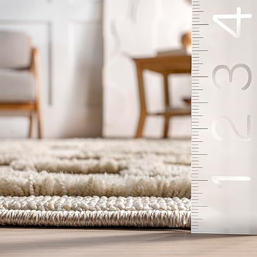 Miniatura 2 de nuLOOM Roslin - Alfombra marroquí con borlas altas y bajas, 4 x 6 pies, color beige