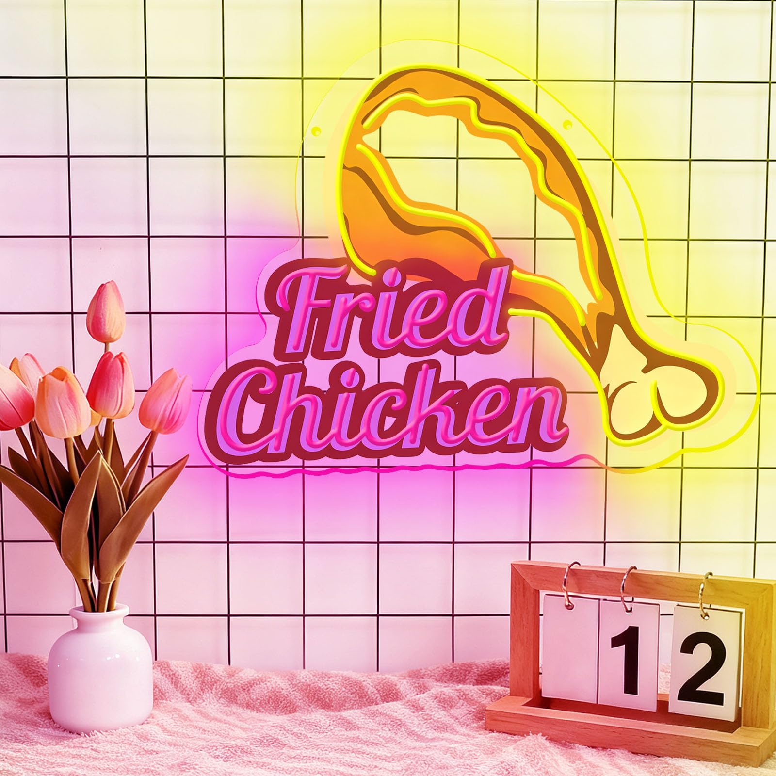 Friedchicken Chicken Leg Neon Sign USB Powered UV Print LED Light Suitable for Restaurants Game Rooms Men's Caves Fast Food Restaurants Street Food Neon Light(5V 16.54 * 12.87 in)