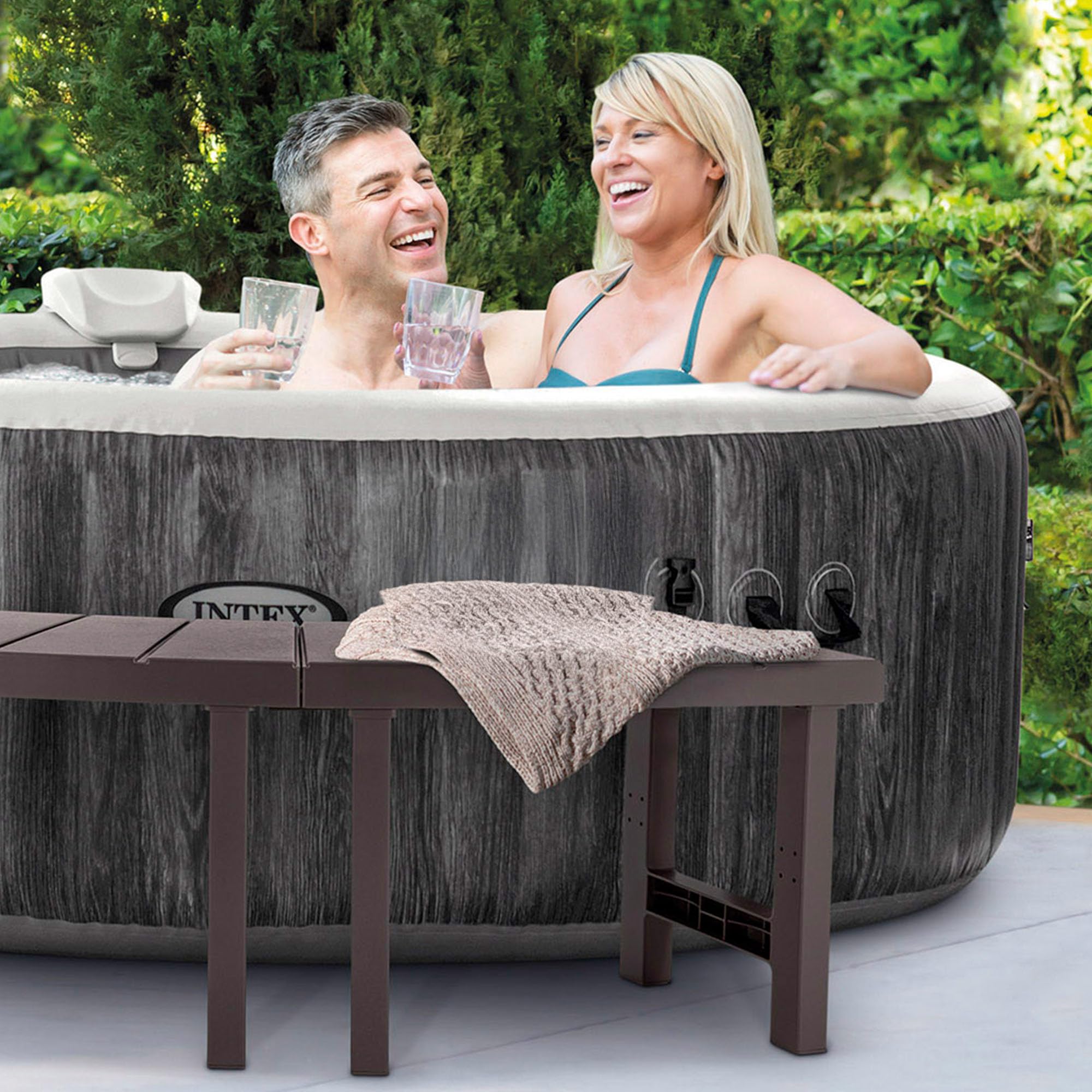 Intex Pack 2 Pieces Medium Entourage Spa 4 Places Rond Gris Anthracite