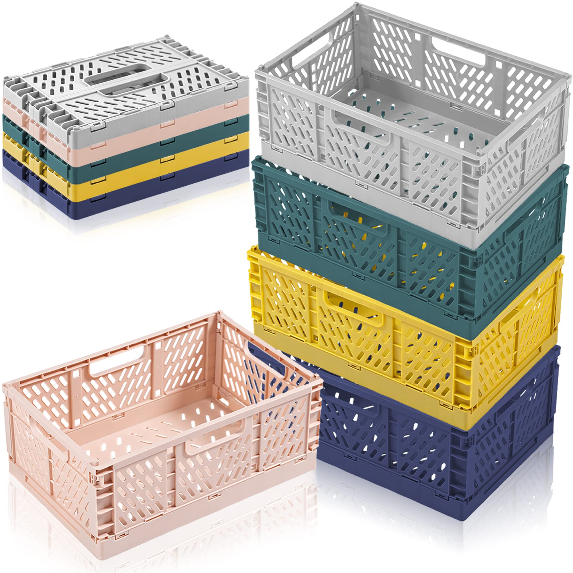 5pcs Collapsible Crates Storage Boxes,Plastic Stackable Storage Baskets,Foldable Basket Storage Organiser Box for Office Bedroom Kitchen Drawer Bathroom Toy.