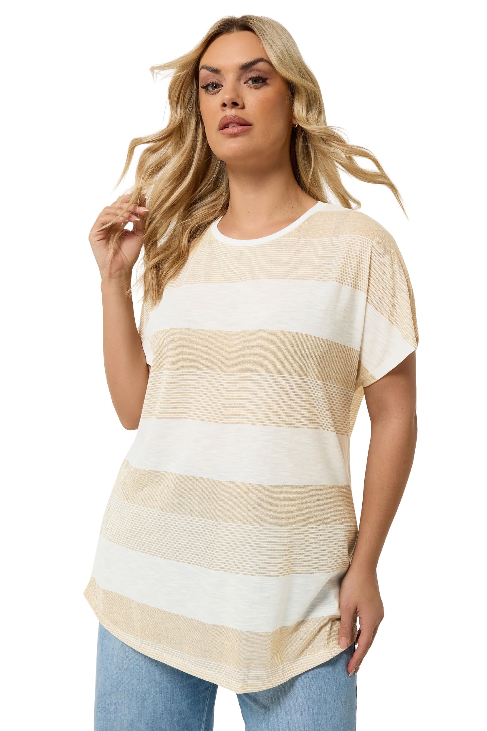 Yours Women's Natural Shimmer Stripe Top In | : 22/24