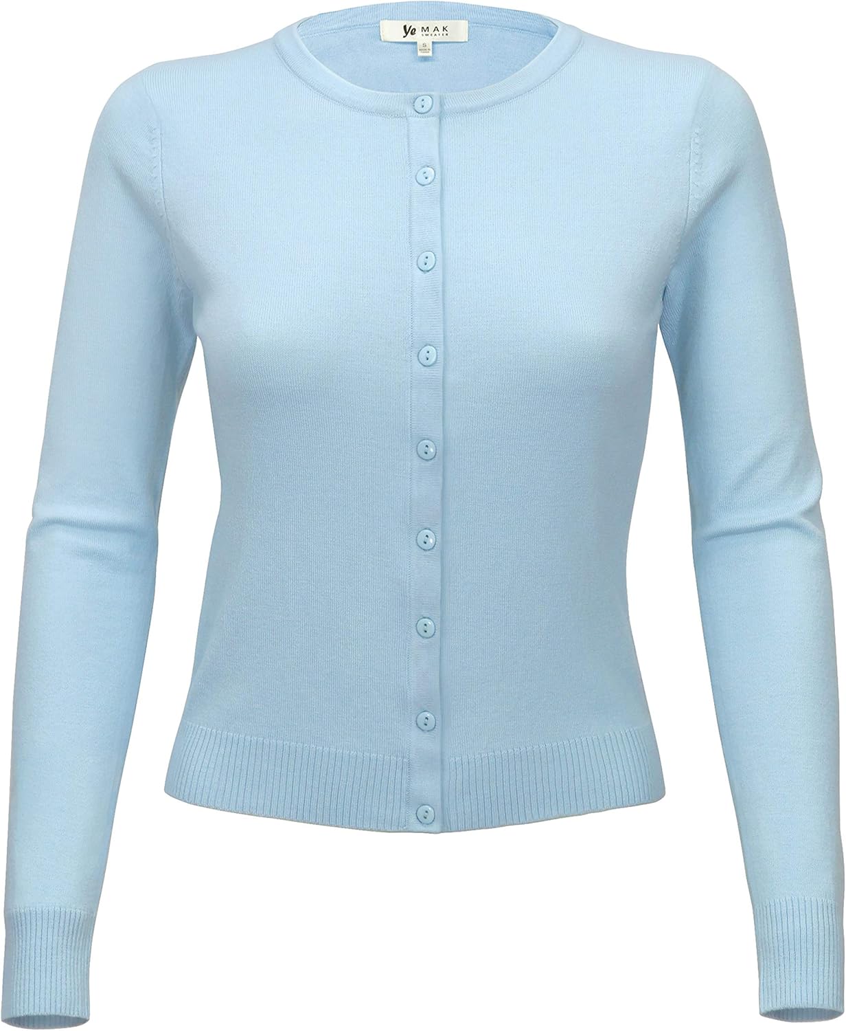 YEMAK Women's Knit Cardigan Sweater – Long Sleeve Crewneck Basic Classic Casual Button Down Soft Lightweight Knitted Top