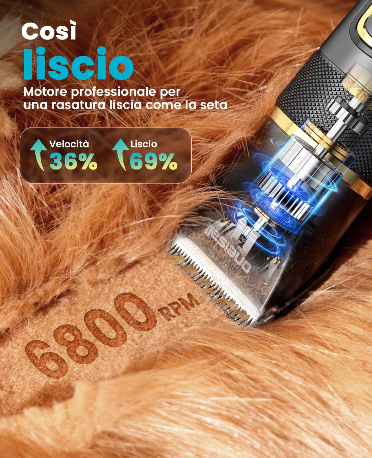 oneisall Silenzioso Tosatrice per Cani Aggiornamento Pro, Professionale Tosatrice per cani e gatti 2000mAh Ricaricabile, IPX7 Impermeabile Rasoio per cani per la Toelettatura a Casa