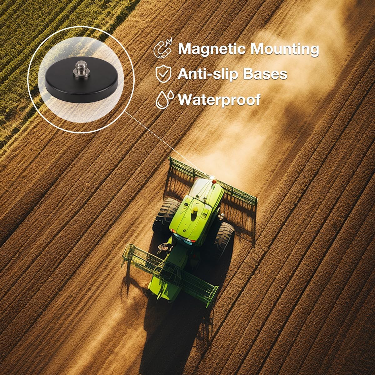 Professional GNSS Antenna Magnetic Mount for Survey Vehicles & Metal Surfaces | 5/8”x11 Thread, 100mm Extension Rod | Heavy-Duty Survey GPS Mount, GNSS Antenna Mag(1PCS)