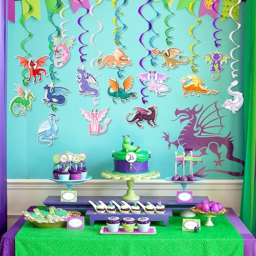 Miniatura 6 de Decoraciones de remolinos colgantes de dragón, paquete de 30 suministros mágicos para fiestas, decoraciones de techo para decoración de fiesta de