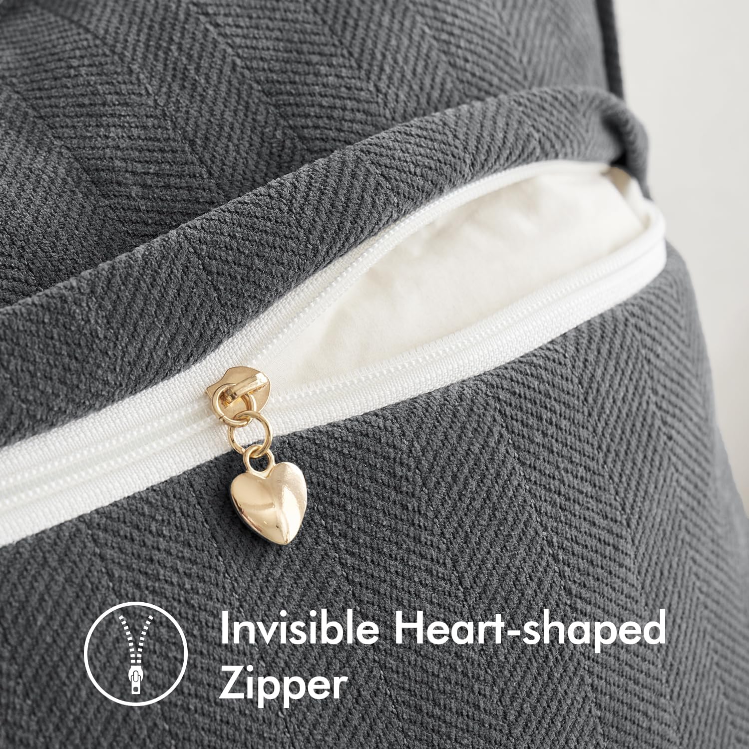 MIULEE Pack of 2 Dark Grey Decorative Pillow Covers 20x20 Inch Soft Chenille Luxurious Couch Throw Pillows Farmhouse Cushion Covers with Elegant Design for Sofa Bedroom Living Room Home Decor - Image 3