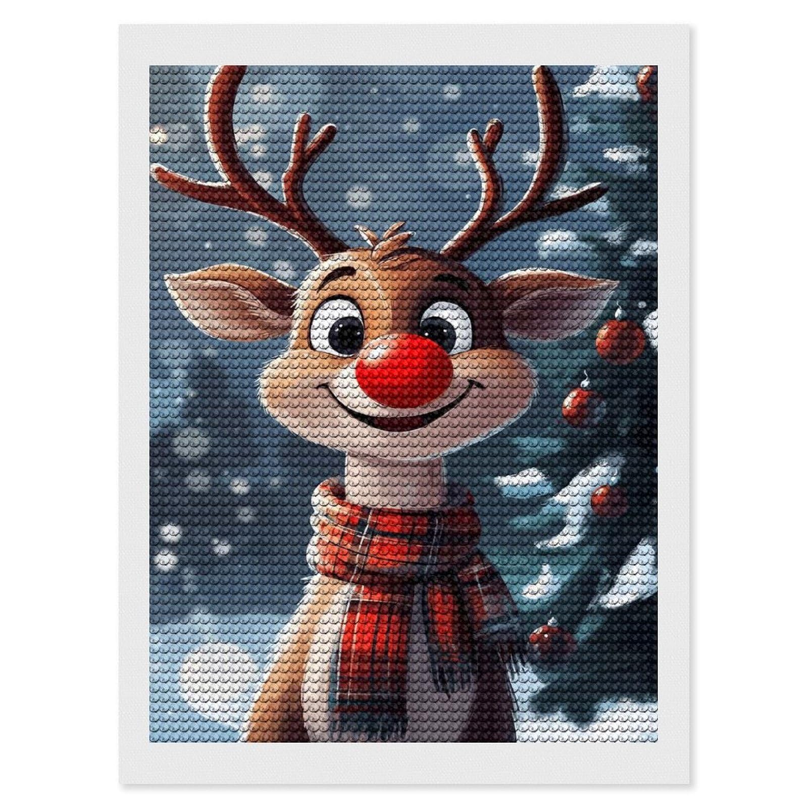 Junmoney Smiling Reindeer Christmas Diamond Art Canvas 12"x16", for Teens, Nice Detail and Sparkle, Farmhouse Decor, Festive Craft Gift, Easy to Enjoy