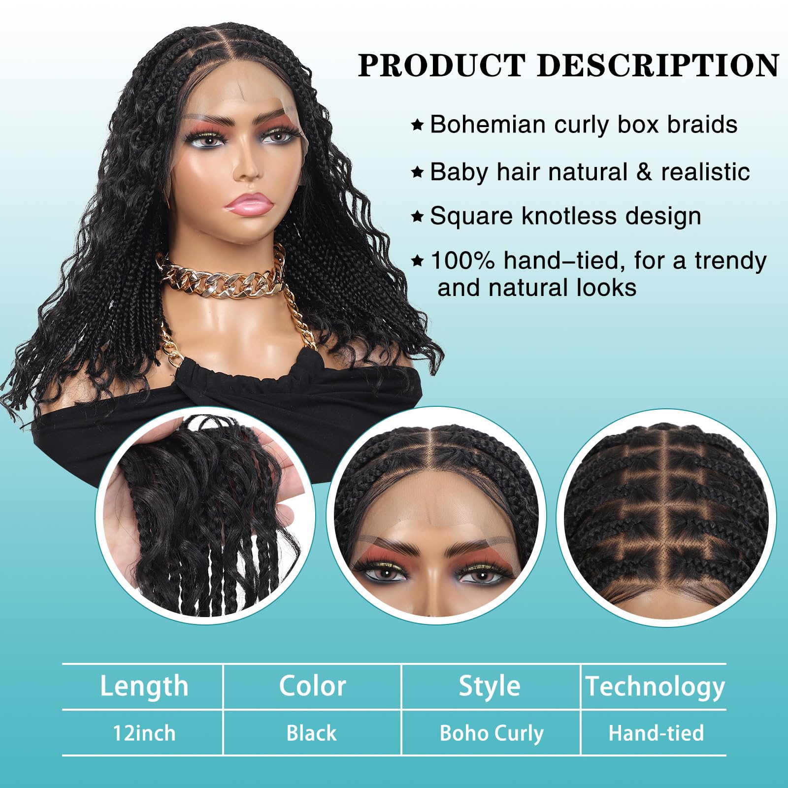 13x8 HD Lace Front Knotless Boho Box Braid Wig Synthetic Bohemian Style Amazon.com : Brinbea Knotless Boho Braided Wigs 13x8 main image 4