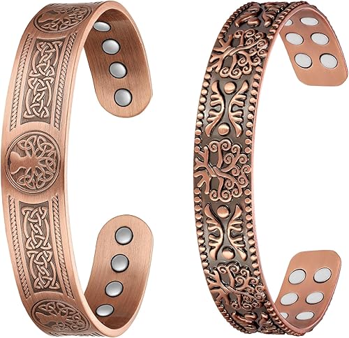 Miniatura 1 de Jecanori Pulsera de cobre para hombre, pulseras magnéticas de cobre de fuerza 18X con 3,800 imanes Gauss