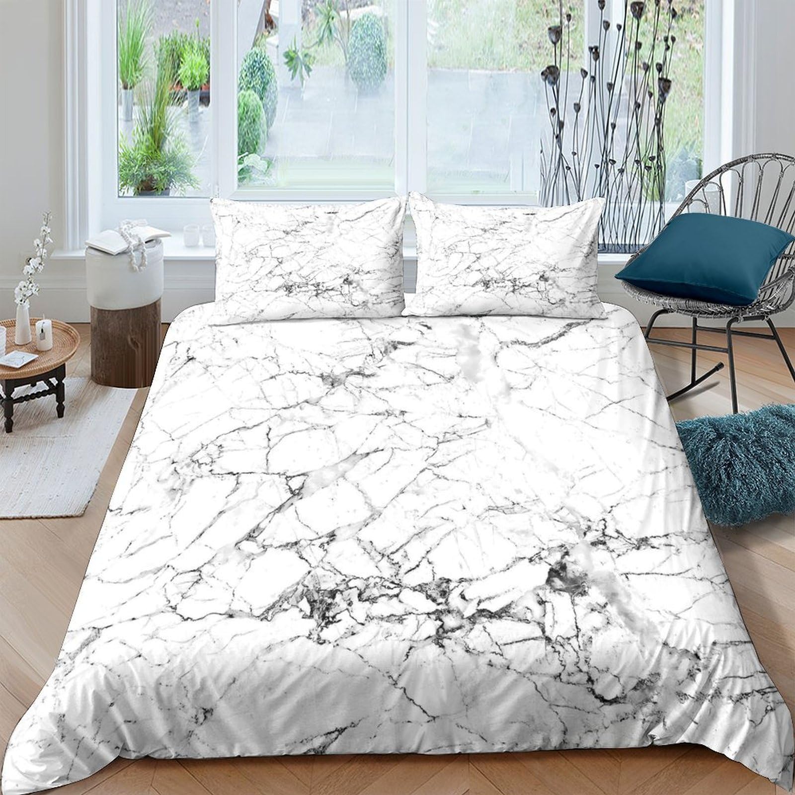 Ctjqhvkz Style-1 3D Printed White Marble Fitted Sheet Microfiber Anti-Slip Modern Stone Texture Bed Sheet For Bedroom Guest Room Mattress Cover Single（135X200cm）