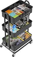 Vista 3 de Simple Houseware - Carrito de metal resistente de 3 niveles, color Negro