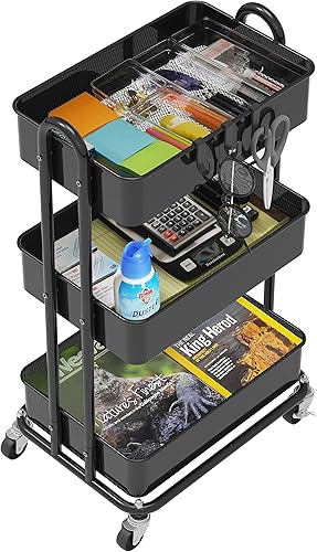 Vista 27 de SimpleHouseware - Carrito de metal de 3 niveles con ruedas, alta resistencia, multicolor