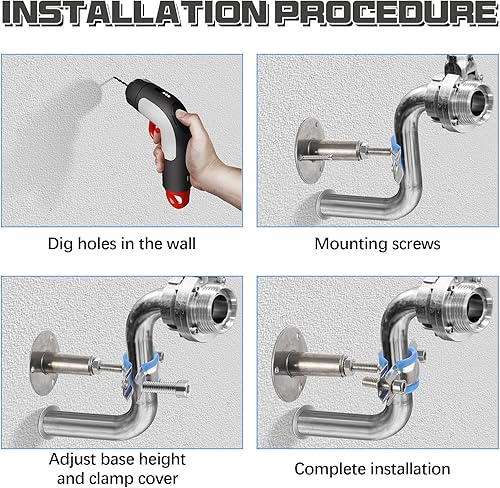 Miniatura 5 de 8 soportes de tubo de montaje en pared de acero inoxidable 304, adecuado para diámetro exterior de 12 pulgadas (0.787-0.866 in), altura ajustable de