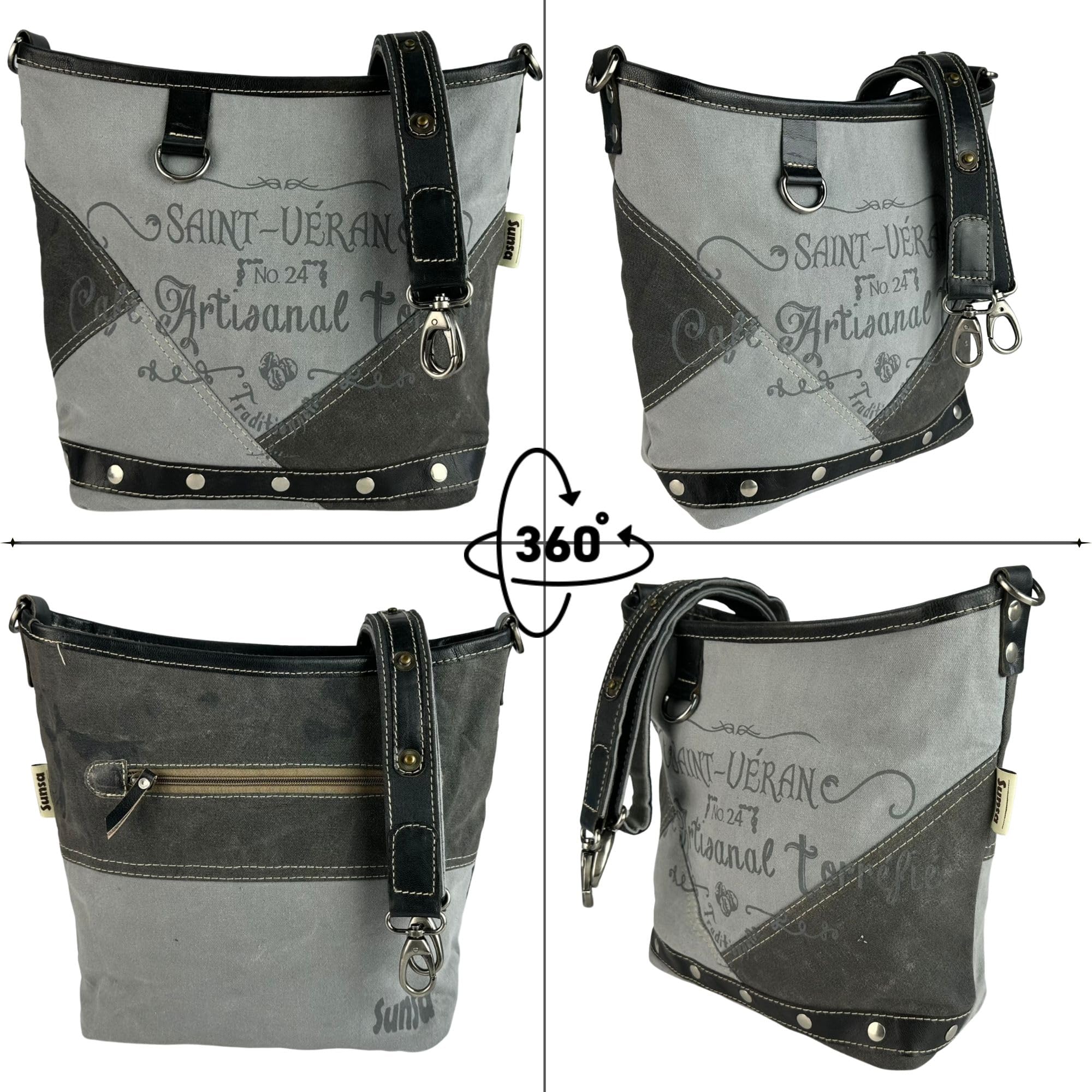 Sunsa Damen Umhängetasche Vintage Tasche Canvas Schultertasche schwarz/grau