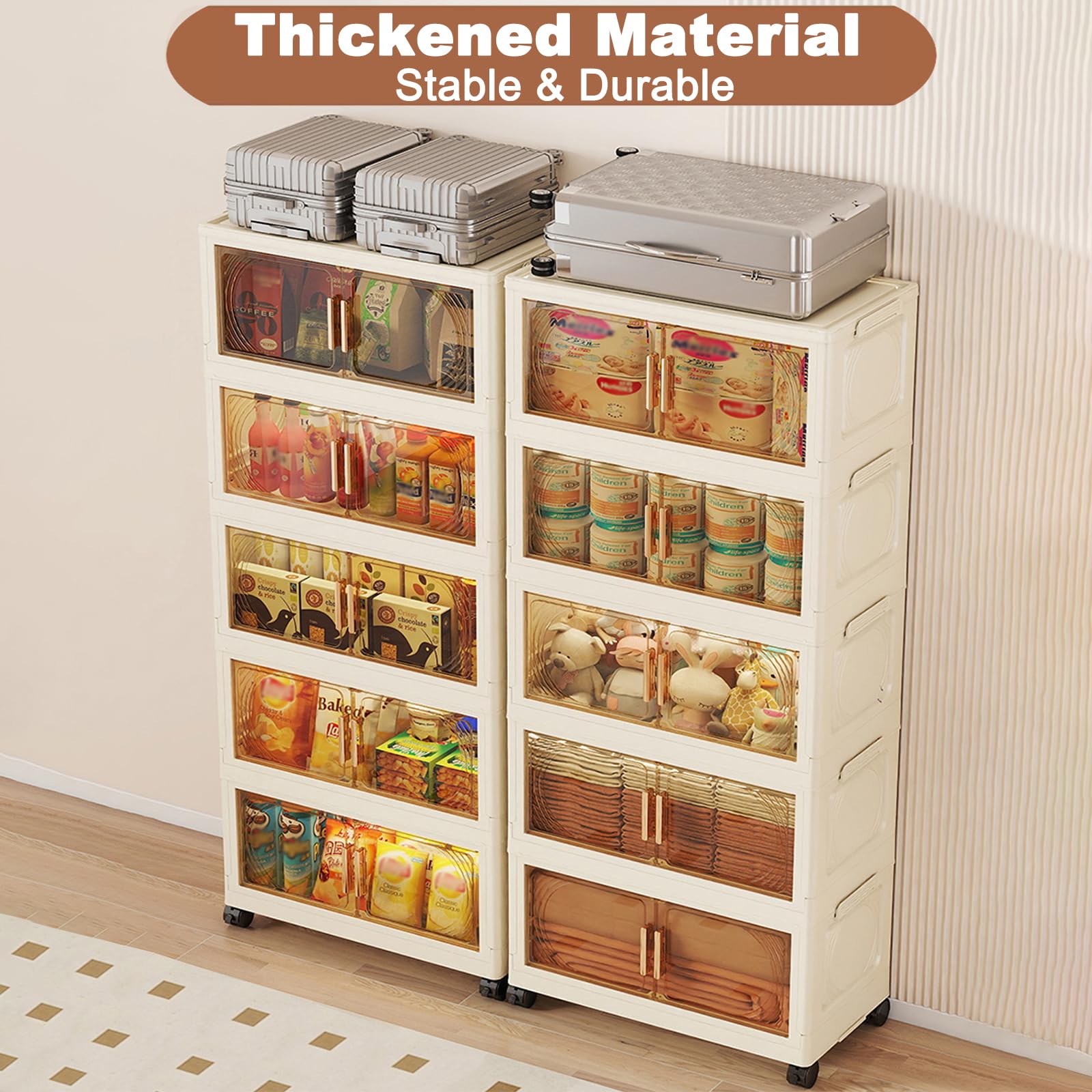 Set di 4 Contenitori in Plastica Pieghevoli con Coperchio – Scatole Impilabili con Ruote, Organizer Salvaspazio per Armadio, Cucina, Soggiorno e Camera da Letto - 125L
