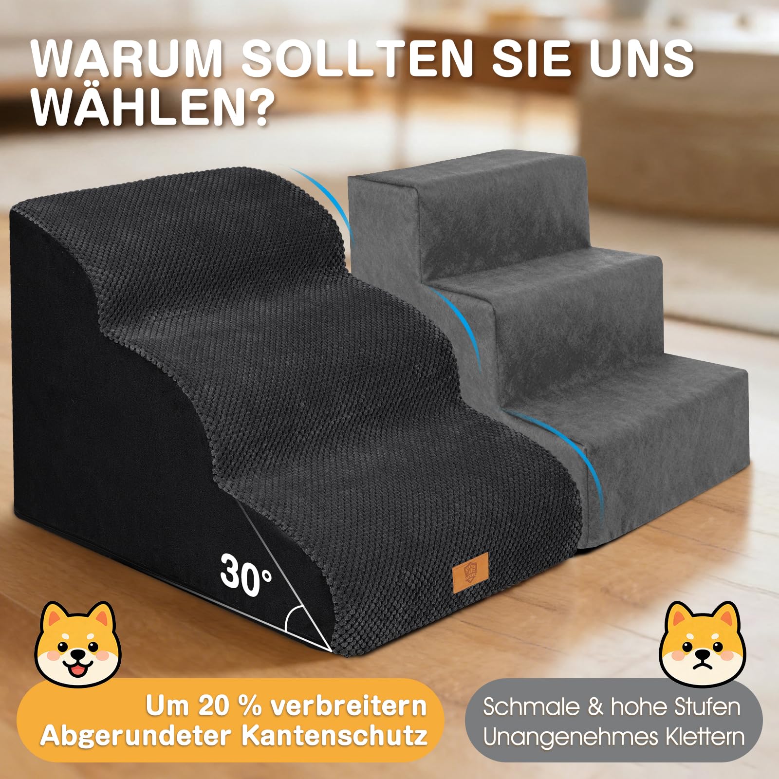 ZNM Schody dla małych psów, zwierząt domowych, wodoszczelne, 40 cm, do prania, z zamkiem błyskawicznym, antypoślizgowa rampa z gąbki