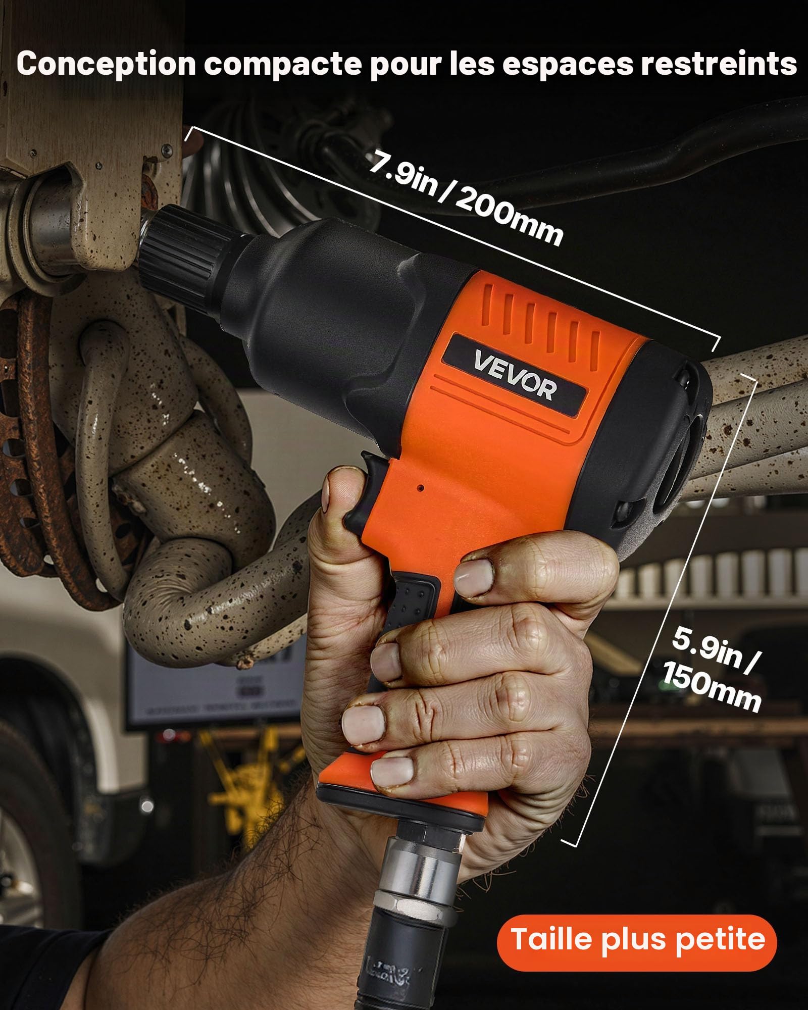 VEVOR Clé à Choc Pneumatique 12,7 mm Couple Inverse Max 1490 Nm, Réglage 4 Vitesses, 7500 tr/min, Clé Pneumatique pour Garages et Ateliers de Diverses Tâches Réparation Légère Entretien Automobiles