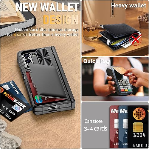 Miniatura 2 de Funda para Samsung Galaxy Z Fold 5 con tarjetero y protección de bisagra, soporte oculto y cubierta de cámara y protector de pantalla integrado,